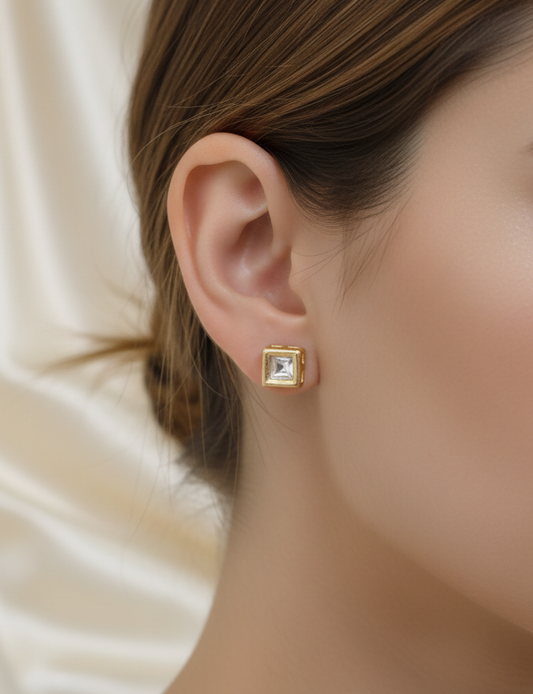 Meenakari Square Shape Kundan Earrings