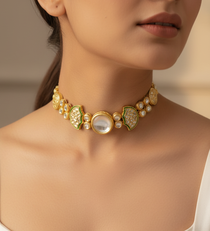 Gold-Plated Meenakari Kundan Choker Set