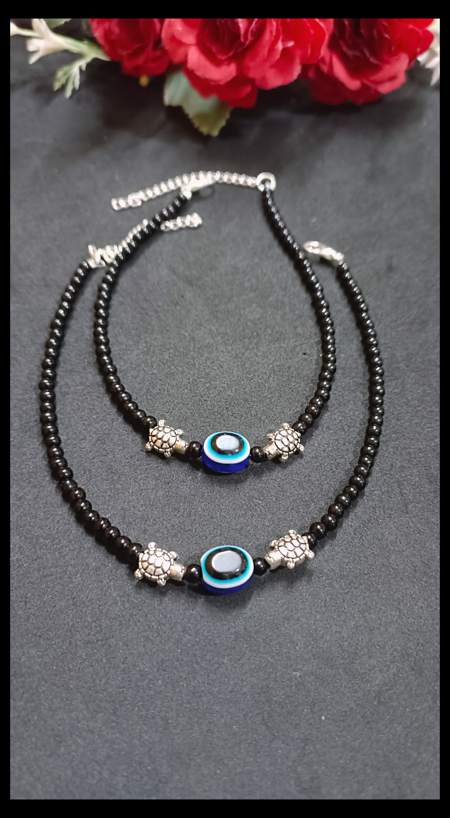 Evil Eye Black Beads Chain Anklet