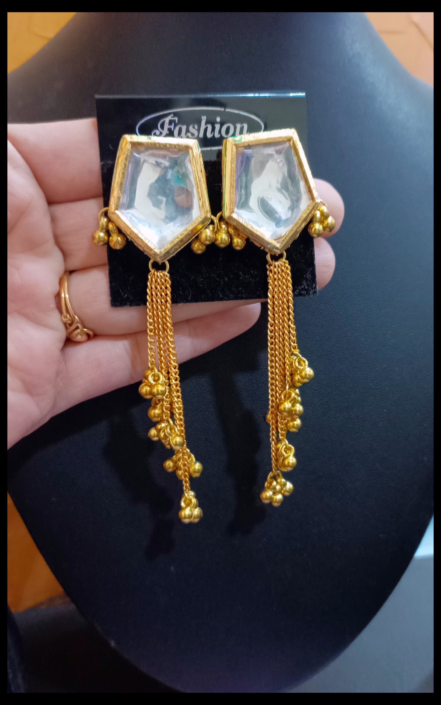 Simple Meenakari Kundan Chain Earrings