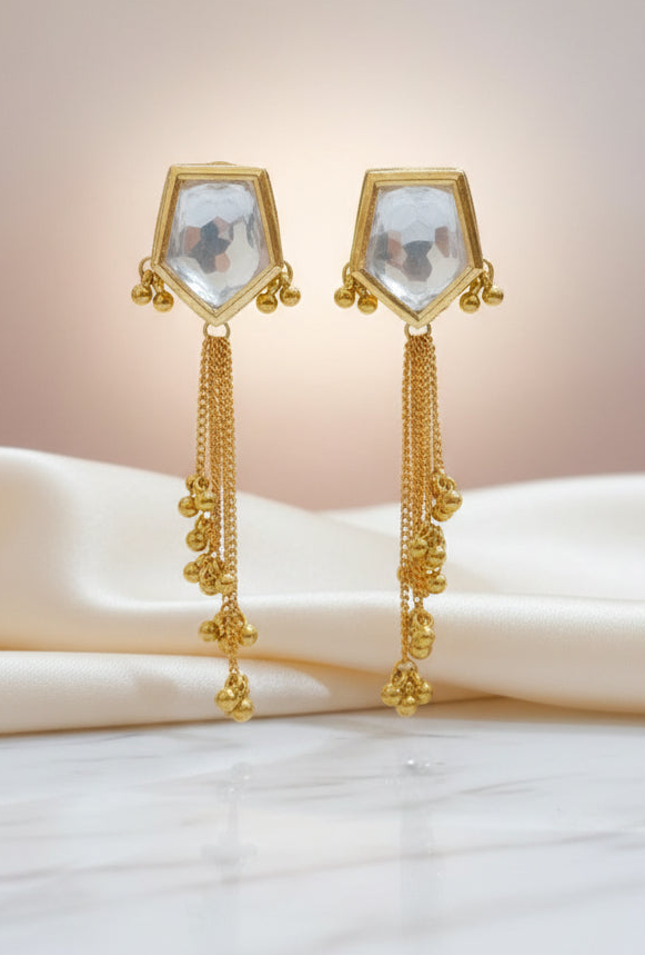 Simple Meenakari Kundan Chain Earrings