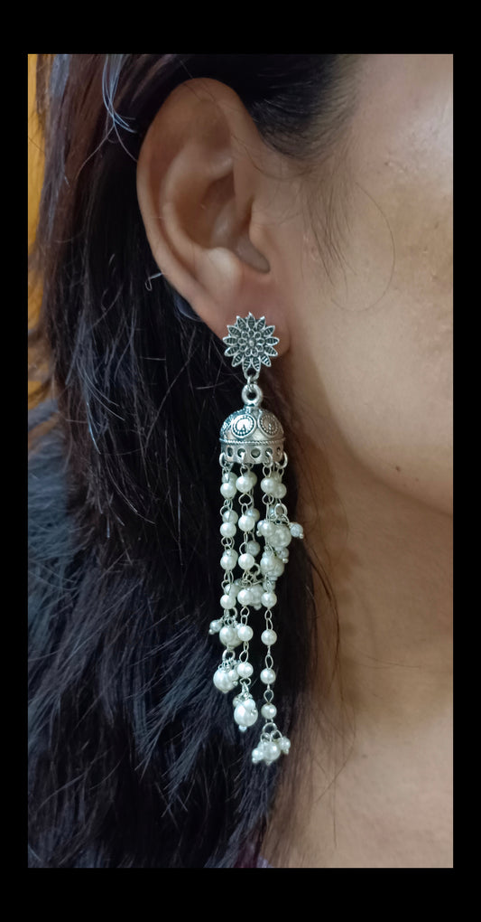 Oxidised Silver plated Ganthan chain Jhumkas