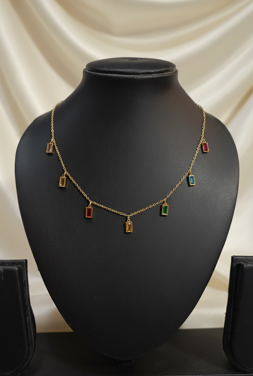Golden Oxidised Anti-Tarnish Colorful Chain Necklace