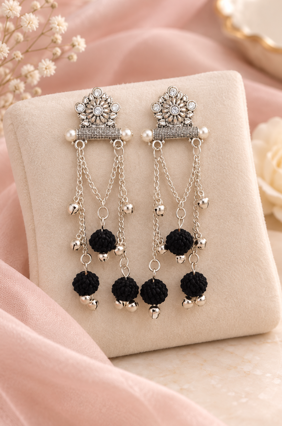 Silver Oxidised Chain Earrings
