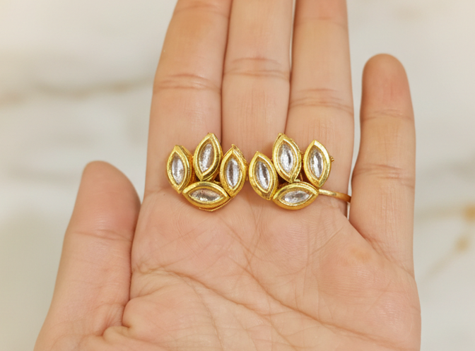 Meenakari Lotus Shape Kundan Earrings