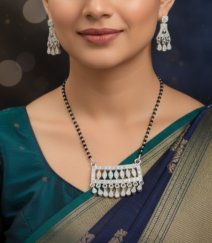 Silver Plated Pendant Mangalsutra Set