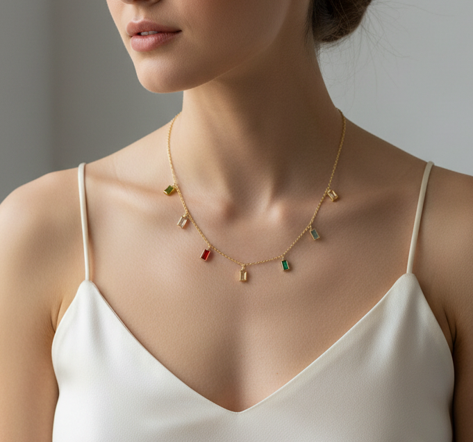 Golden Oxidised Anti-Tarnish Colorful Chain Necklace