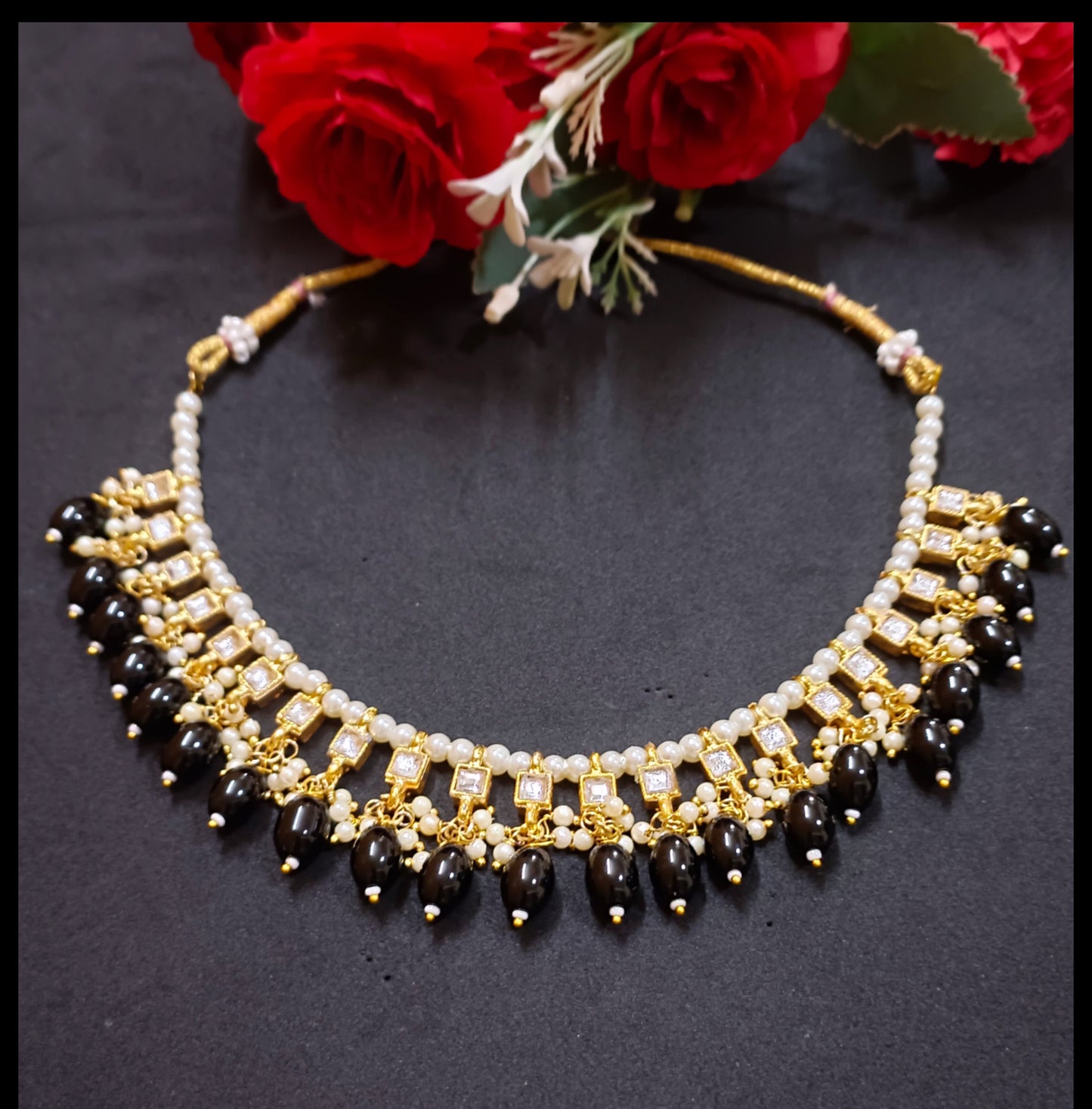 Fancy Kundan & Black Beads Choker