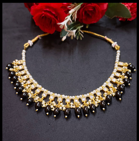 Fancy Kundan & Black Beads Choker