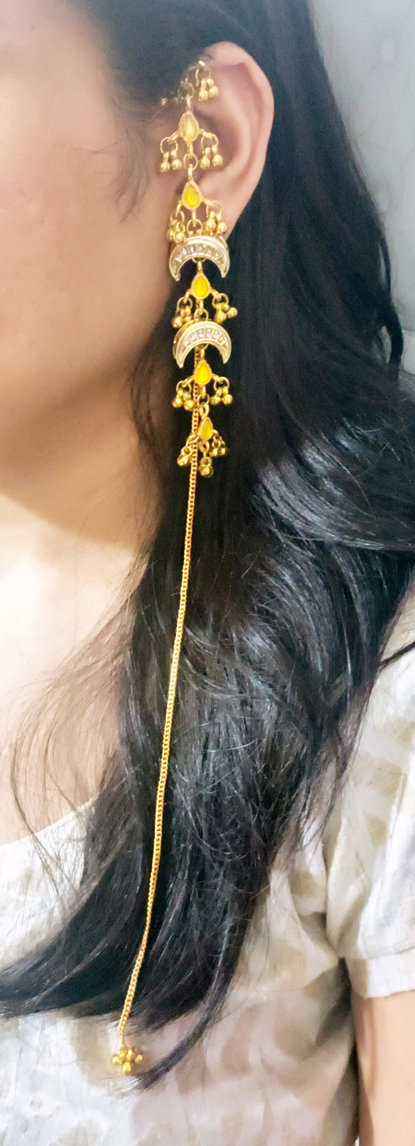Earcuff Kashmiri Long Kundan Earrings