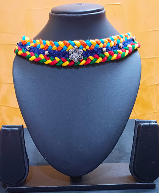 Adjustable Multi-Color Cotton Thread Oxidised Necklace