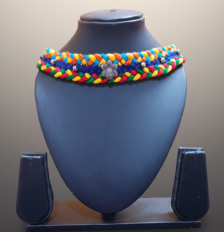 Adjustable Multi-Color Cotton Thread Oxidised Necklace