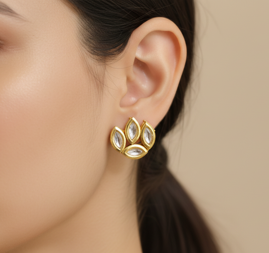 Meenakari Lotus Shape Kundan Earrings