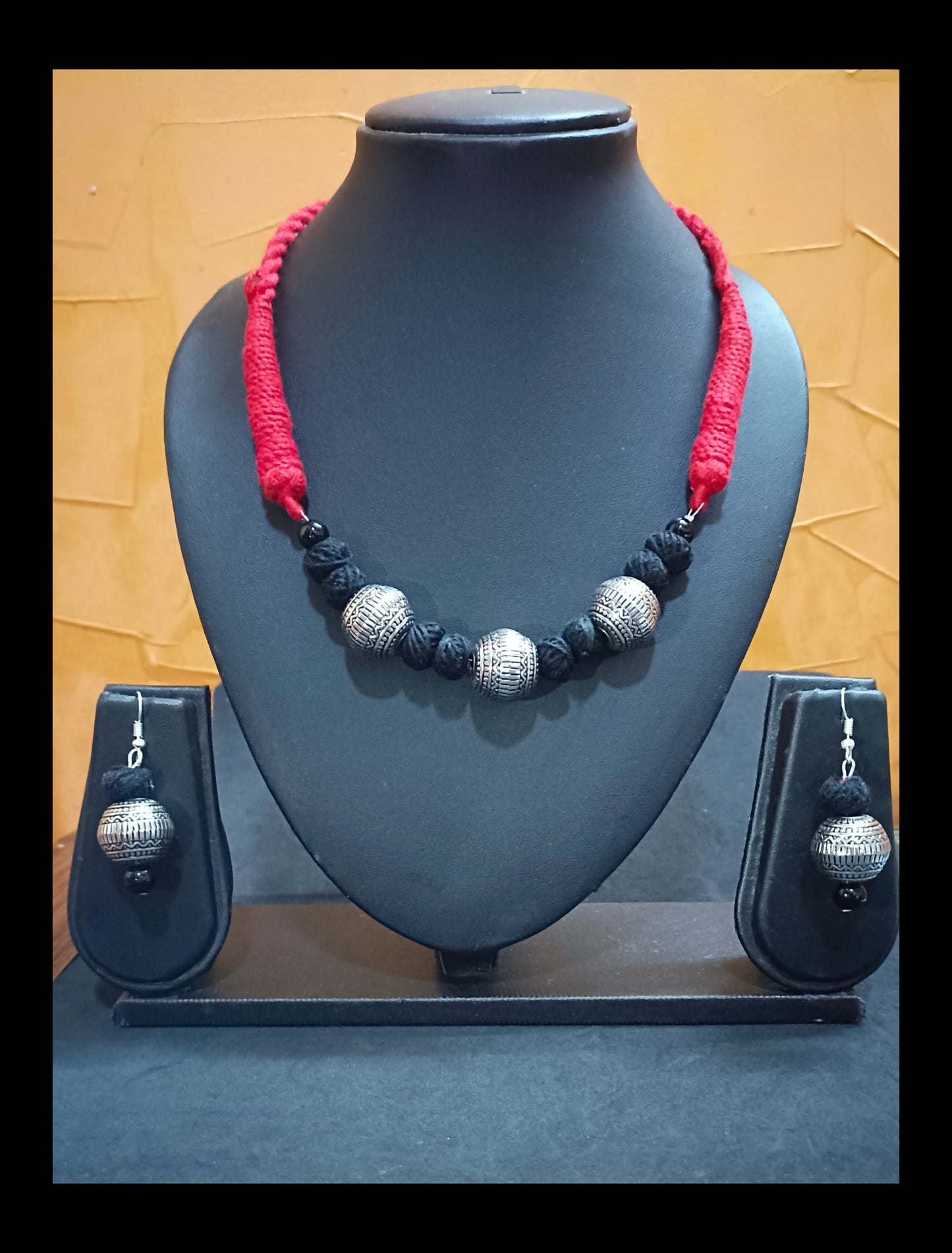 Oxidised Silver Plated Adjustable Cotton Thread Necklace Set