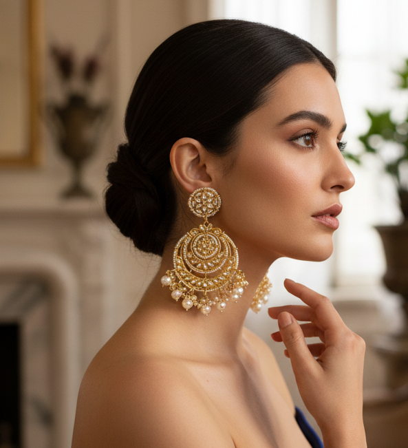 Meenakari Kundan Chandbali Earrings
