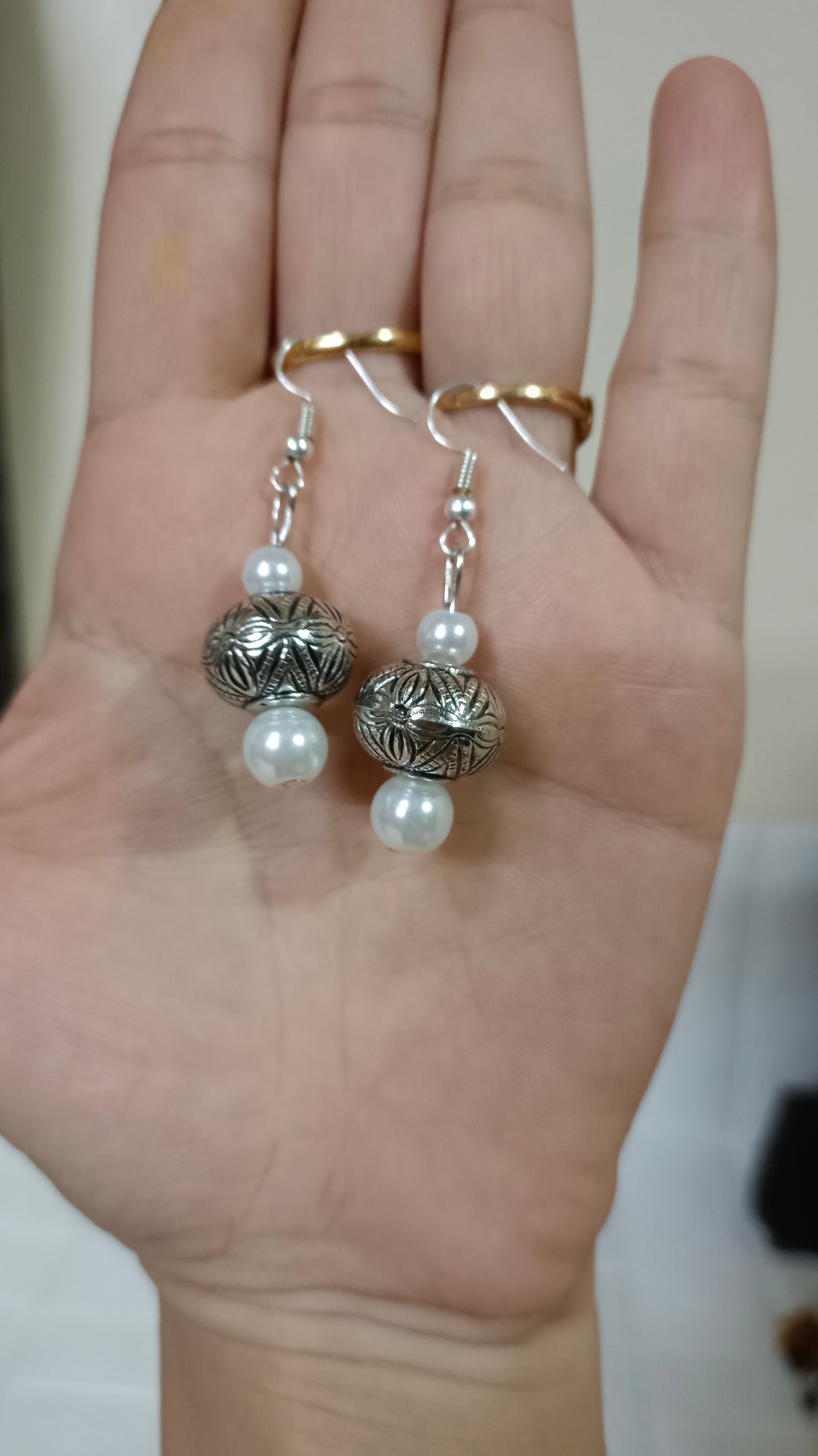 Oxidised with Pearl Earrings