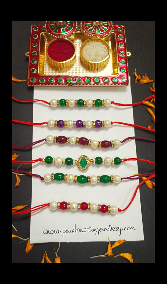 Multicolored Combo of 6 Rakhi