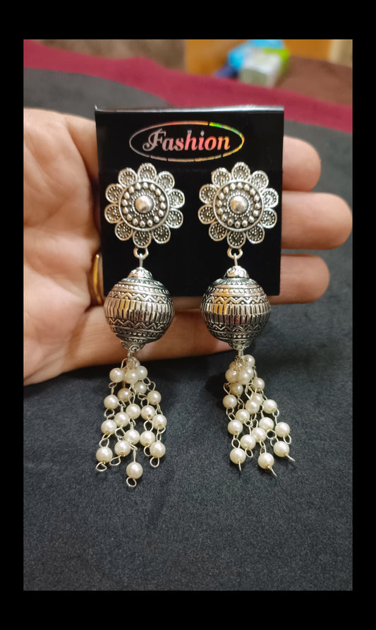 Oxidised Silver Plated Ganthan Line Earrings