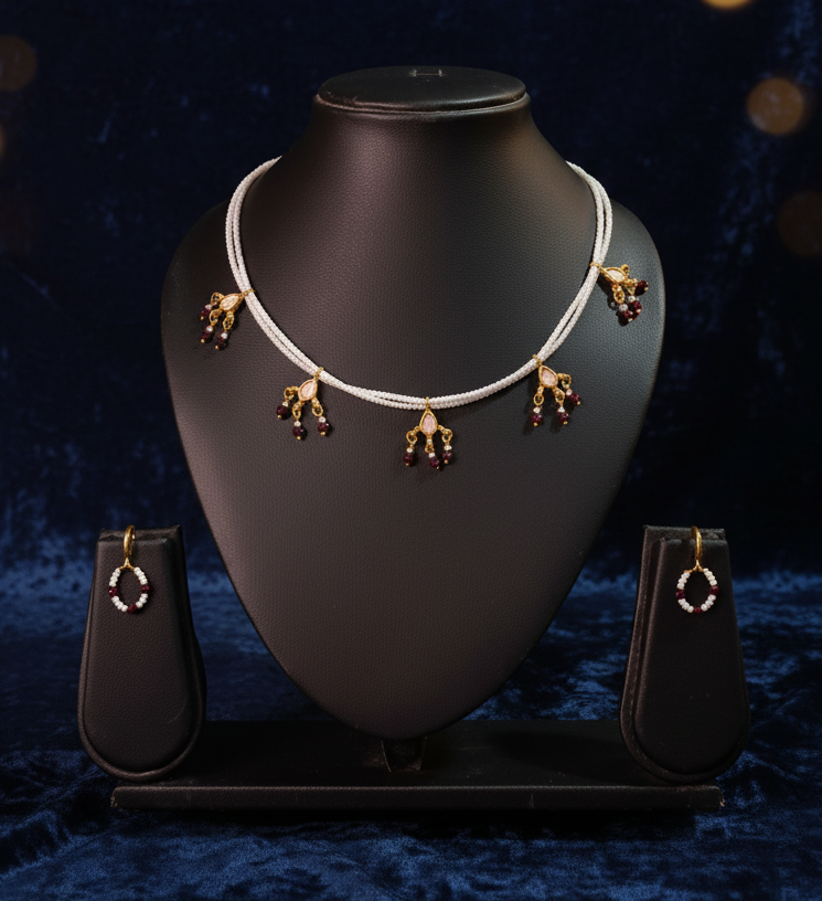 White Pearl with Kundan Necklace Set