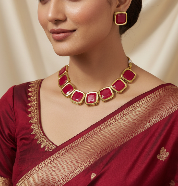 Indo-Western Kundan Stone Necklace Set