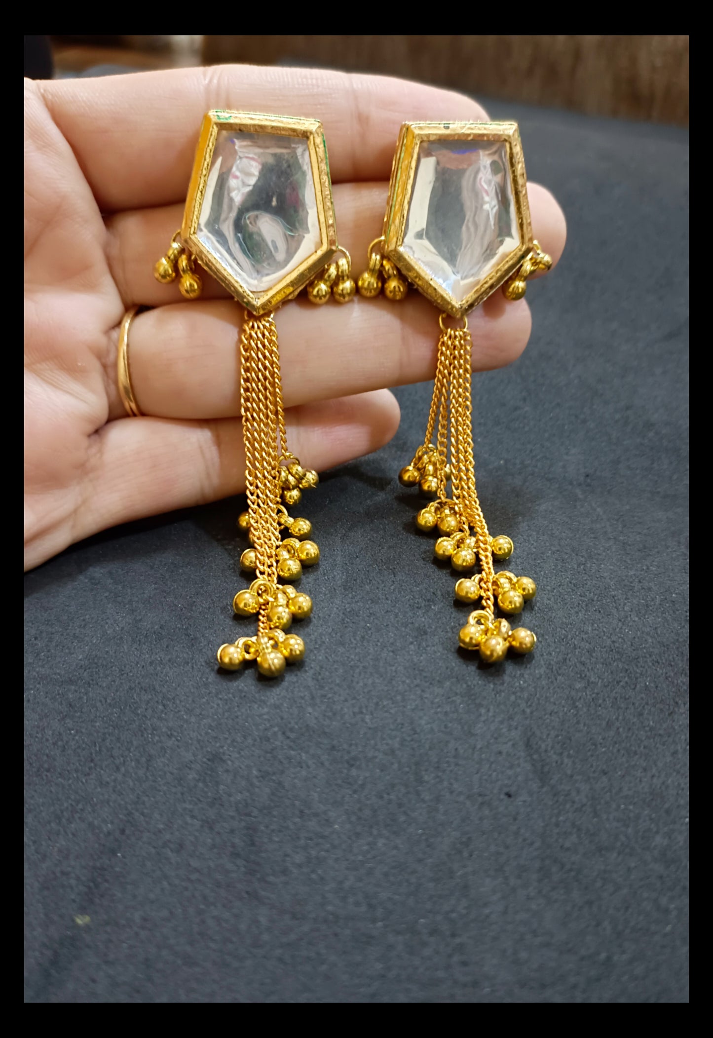 Simple Meenakari Kundan Chain Earrings
