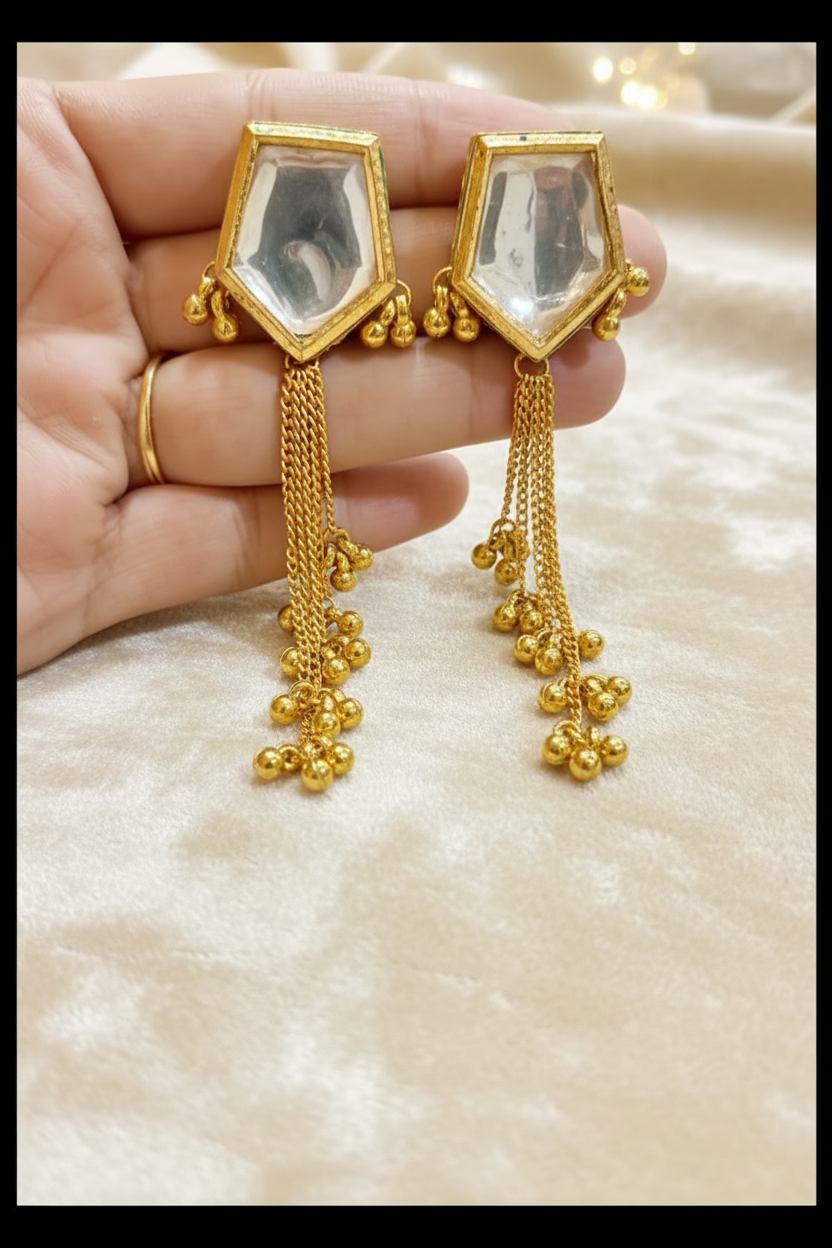 Simple Meenakari Kundan Chain Earrings