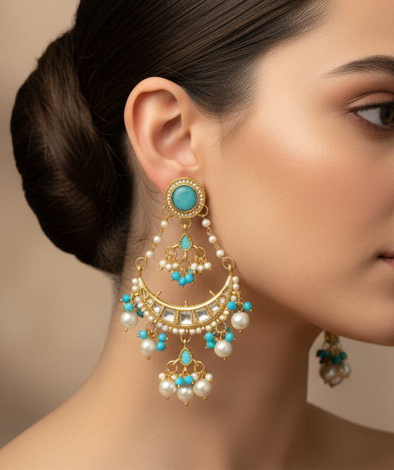 Kundan Long Chandbali Earrings