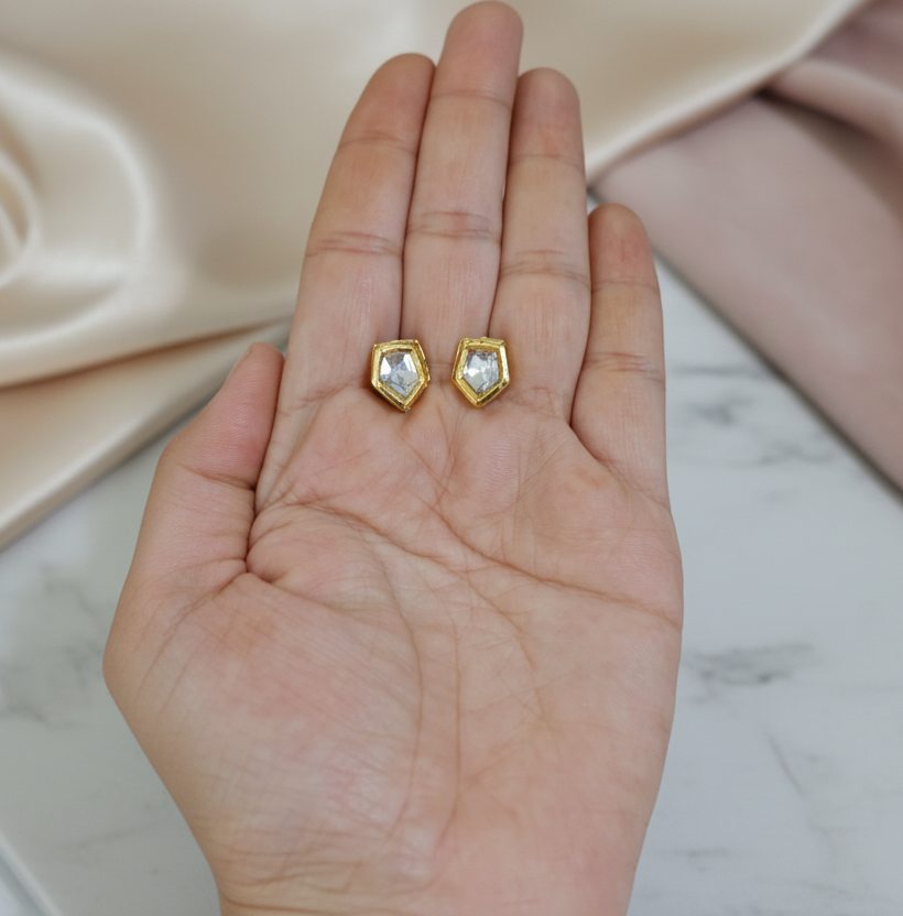 Meenakari Pentagon Shape Kundan Earrings