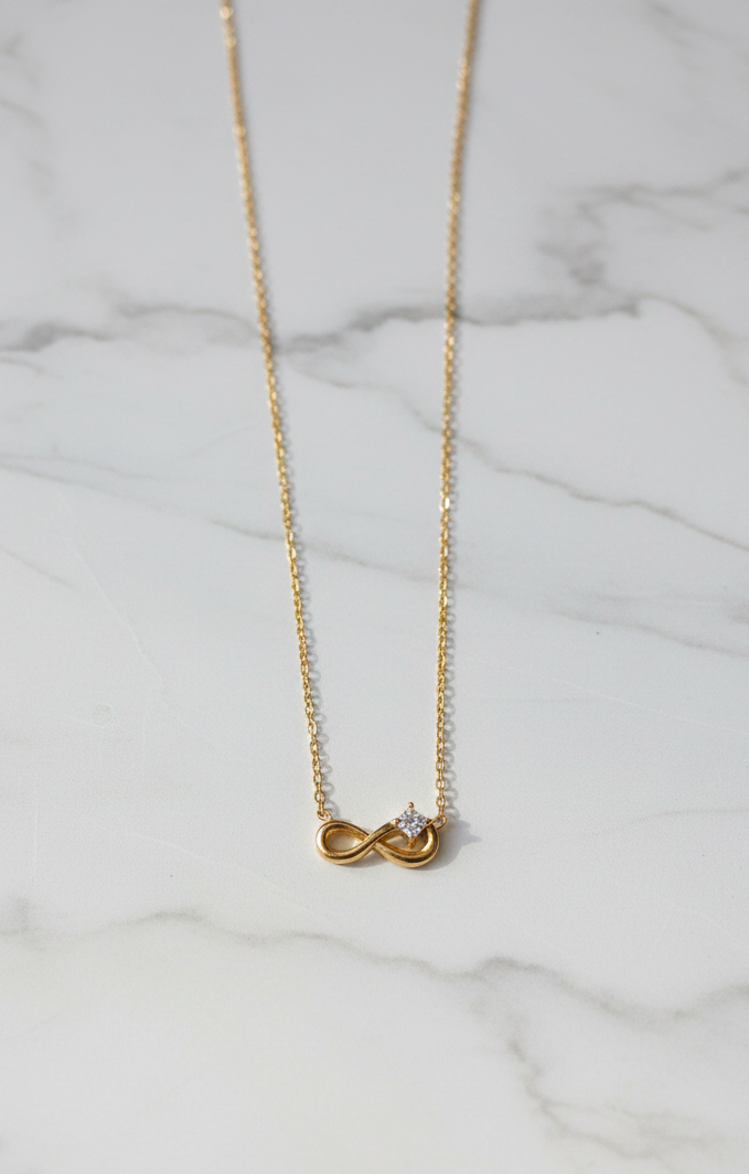 Golden Oxidised Anti-Tarnish Infinity Pendant Necklace