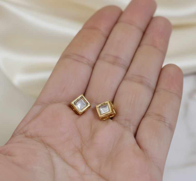 Meenakari Square Shape Kundan Earrings