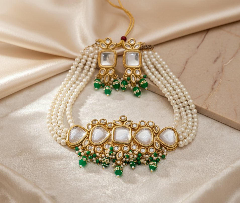 Gold-Plated Meenakari Kundan Necklace Set