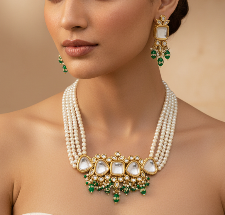 Gold-Plated Meenakari Kundan Necklace Set