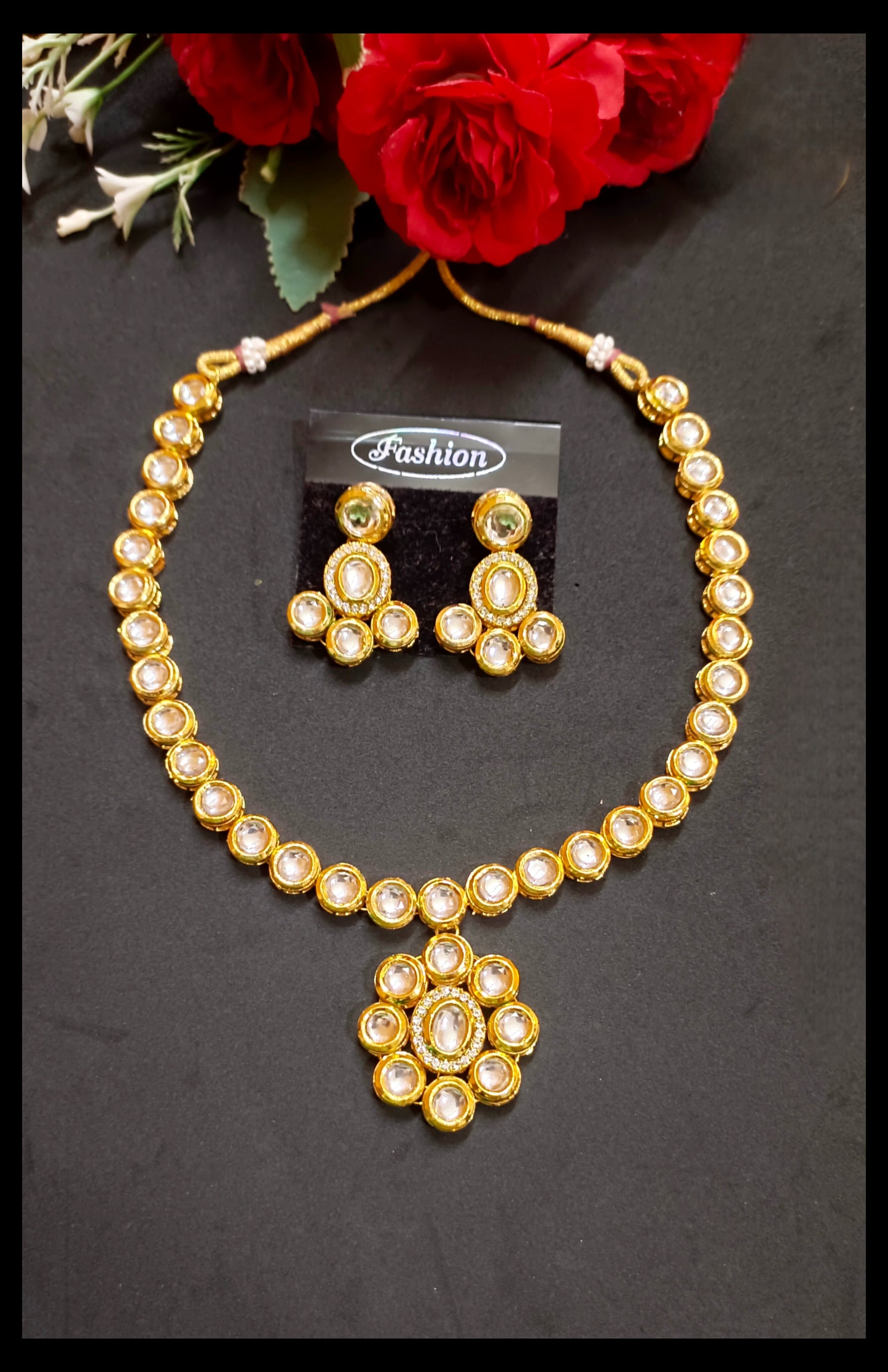 Single Line Meenakari Kundan Pendant Set