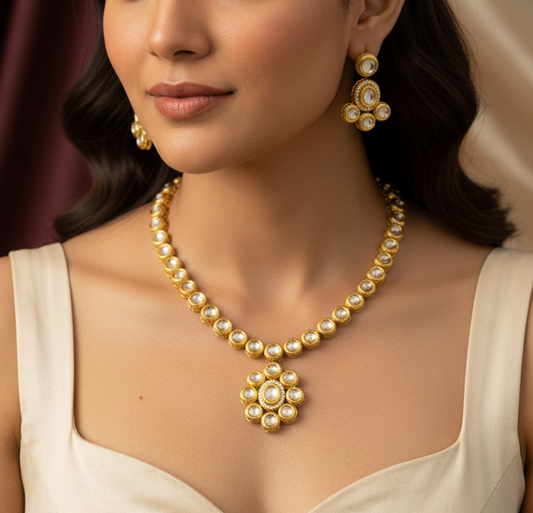 Single Line Meenakari Kundan Pendant Set