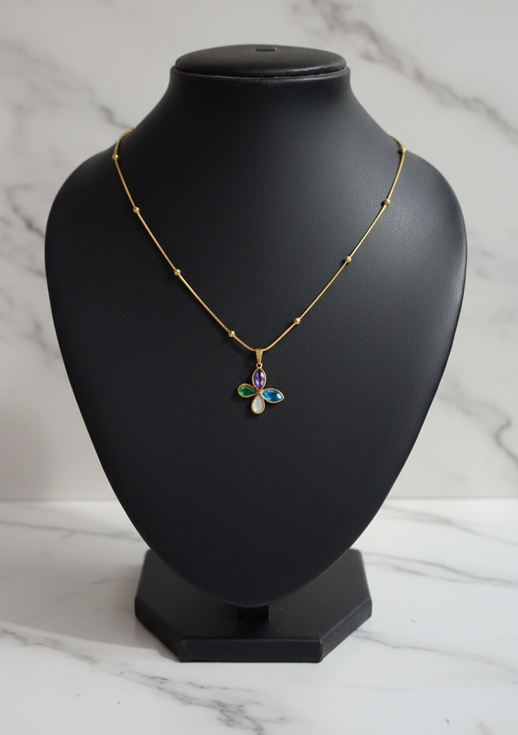 Golden Oxidised Anti-Tarnish Colorful Pendant Necklace