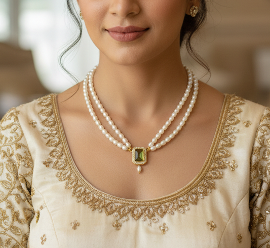 Ad Kundan Pendant with Off-White Pearl Necklace