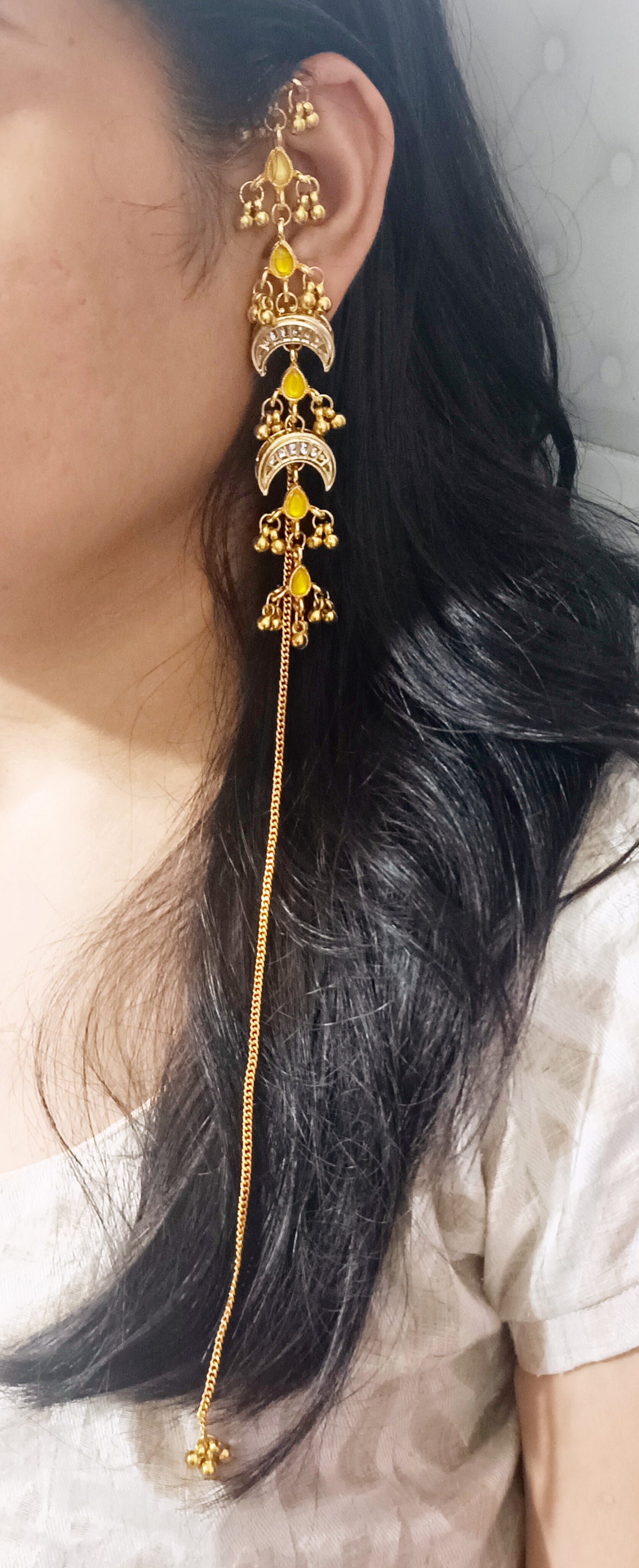 Earcuff Kashmiri Long Kundan Earrings
