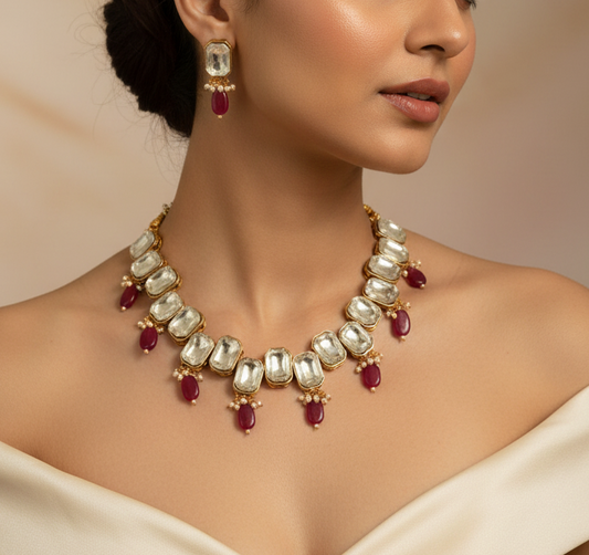 Crystal Kundan Necklace Set