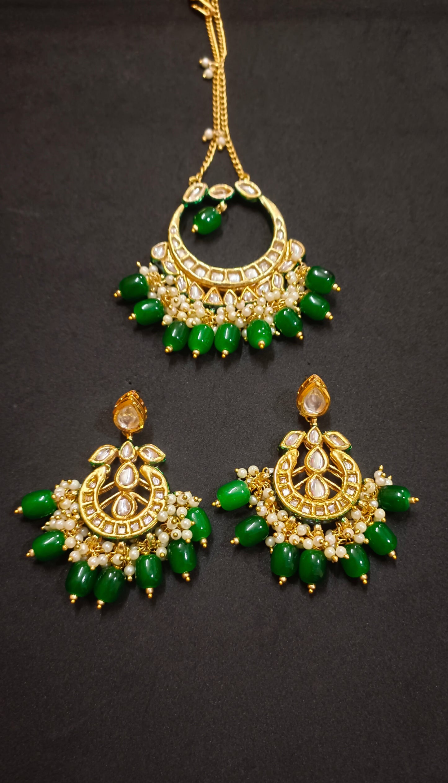 Meenakari Kundan Chandbali Earrings & MaangTikka Set