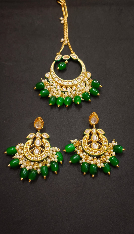 Meenakari Kundan Chandbali Earrings & MaangTikka Set
