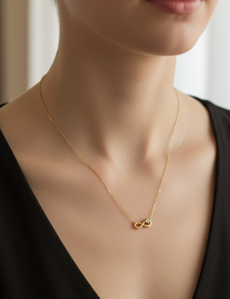 Golden Oxidised Anti-Tarnish Infinity Pendant Necklace