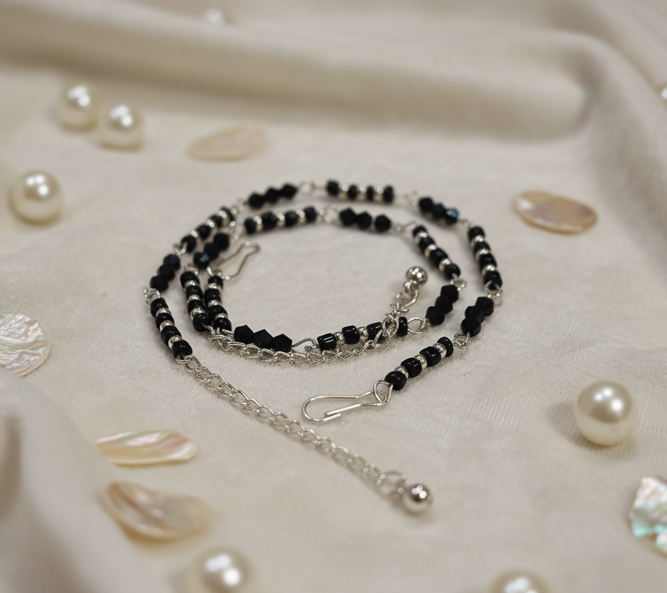 Black Crystal Beads Anklet