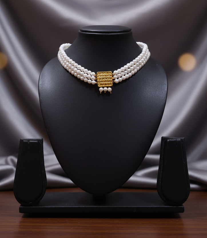 White Beads with kundan Pendant Choker