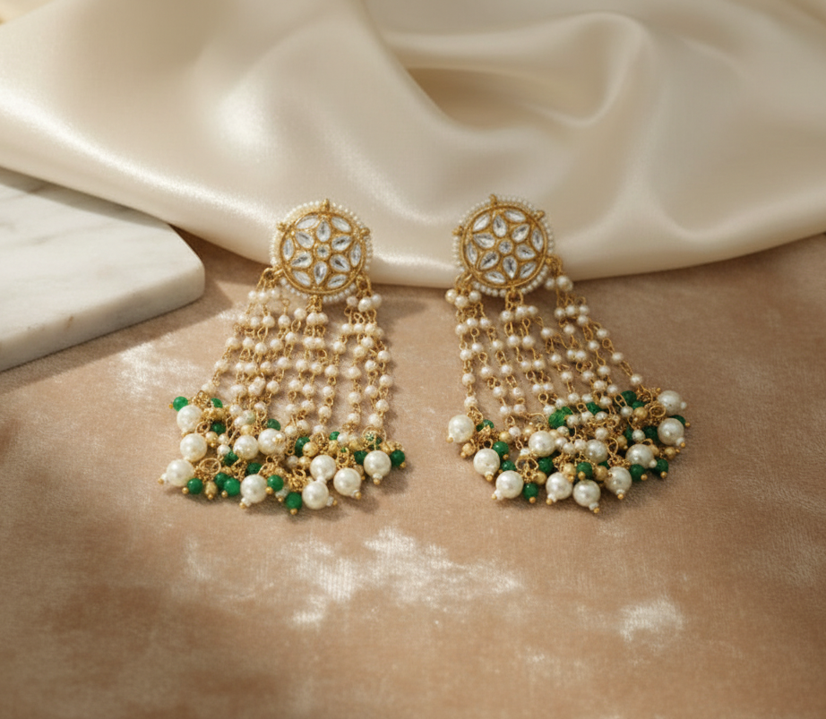 Beautiful Gold Plated Chand phool Long Earrings