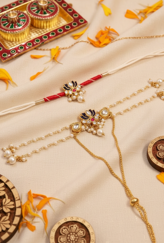 Lotus Kundan Bhai Bhabhi Rakhi